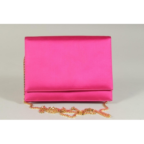 1326 - A RAYNE, BY APPOINTMENT TO HER MAJESTY THE QUEEN, PINK FABRIC EVENING BAG, 6.5ins long.