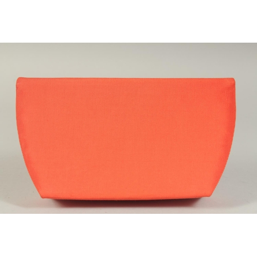 1328 - A G Y ITALIAN ORANGE FABRIC EVENING BAG, 8ins long with rope strap.