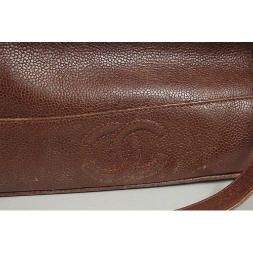 1331 - A LARGE CHANEL BROWN LEATHER BAG, made in Italy, 14ins long, 8ins high with two leather straps.