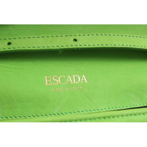 1334 - AN ESCADA, ITALY, GREEN SUEDE BAG, 9.5ins long with long strap.