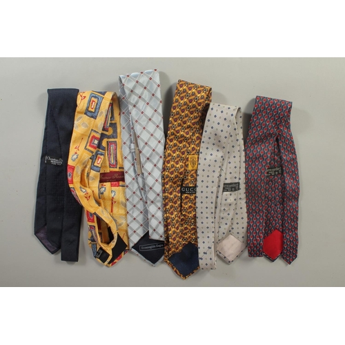 1348 - SIX VARIOUS TIES: ERMENGILDO ZEGANA, FRANCO ROSSO, CHRISTIAN DIOR, PIERRE CARDIN, (2) & GUCCI.