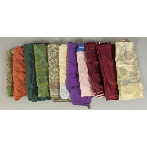 1352 - ELEVEN VARIOUS SILK HANDKERCHIEFS.