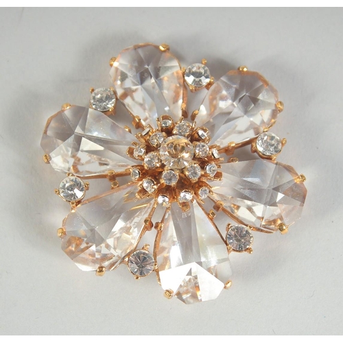 1356 - A LARGE CHANEL SIX PETAL FLOWER BROOCH with diamante. Signed, 5.5cm diameter in a Chanel box.