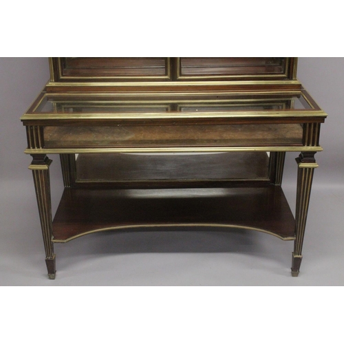 1017 - A SUPERB 19TH CENTURY FRENCH ROSEWOOD BRASS BANDED DISPLAY CASE, the top with double panel glazed do... 