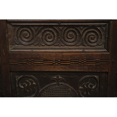 1024 - A GOOD PAIR OF MOSTLY 17TH - EARLY 18TH CENTURY OAK WAINSCOT CHAIRS with carved backs, bog oak inlay... 