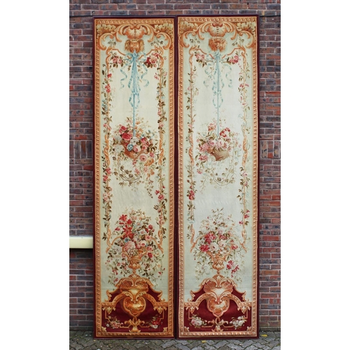 1027 - A GOOD PAIR OF LARGE EARLY/MID 20TH CENTURY BRUSSELS NEEDLEWORK PANELS, cream ground, decoration wit... 