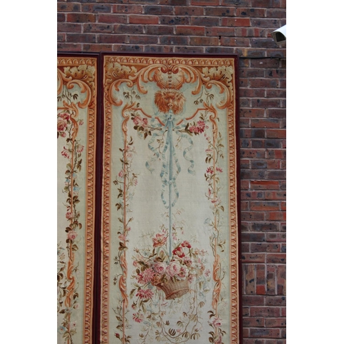 1027 - A GOOD PAIR OF LARGE EARLY/MID 20TH CENTURY BRUSSELS NEEDLEWORK PANELS, cream ground, decoration wit... 