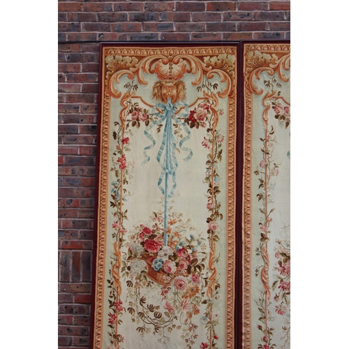 1027 - A GOOD PAIR OF LARGE EARLY/MID 20TH CENTURY BRUSSELS NEEDLEWORK PANELS, cream ground, decoration wit... 