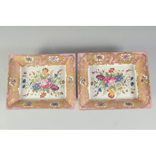 1129 - A PAIR OF SEVRES STYLE PINK RECTANGULAR TRAYS.