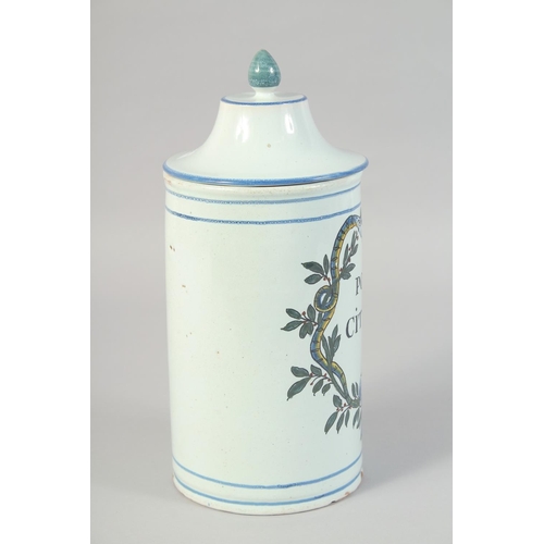 1133 - AN 18TH CENTURY CONTINENTAL TIN GLAZE DRUG JAR. 