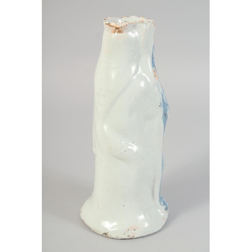 1136 - A GOOD 18TH CENTURY FRENCH BLUE AND WHITE MADONNA AND CHILD VASE. 8.5ins high.