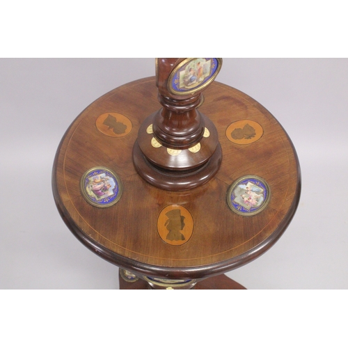 1028 - A RARE 19TH CENTURY MAHOGANY LAMP STAND TABLE inset with twelve oval SEVRES porcelain panels with cl... 