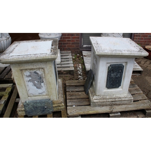 1031 - A GOOD PAIR OF CARVED ITALIAN WHITE MARBLE CAMPAGNA URNS ON PEDESTAL BASES, the urns 3ft 3ins high, ... 