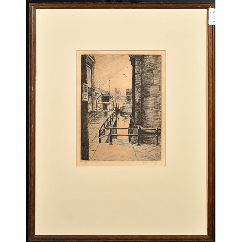 12 - A collection of four engravings, including a pair by the same hand of 'Somerset House' and 'Blackfri... 