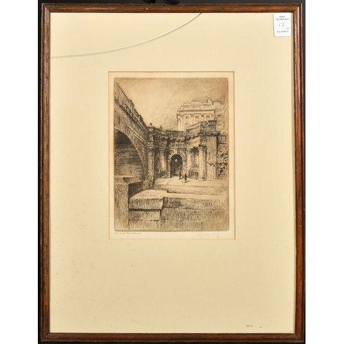 12 - A collection of four engravings, including a pair by the same hand of 'Somerset House' and 'Blackfri... 