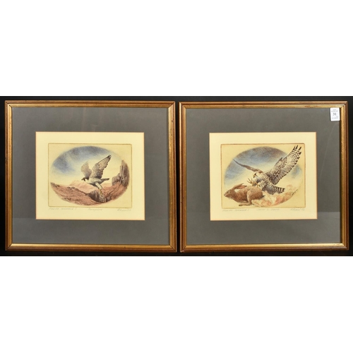 31 - 20th Century, a group of six prints relating to birds of prey, each signed and inscribed in pencil, ... 