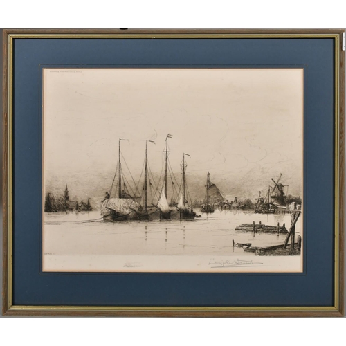 45 - Leigh Harrison Hunt (1858-1937), boats in a harbour, etching, signed in pencil, plate size 14