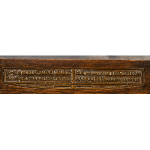 54 - After H.J. Dobson, A colour print of a Scottish couple having a frugal meal in an oak parcel gilt Ar... 