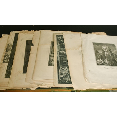 55 - A folder of prints, some by Hogarth, mostly portraits and figural, sizes from 9.5