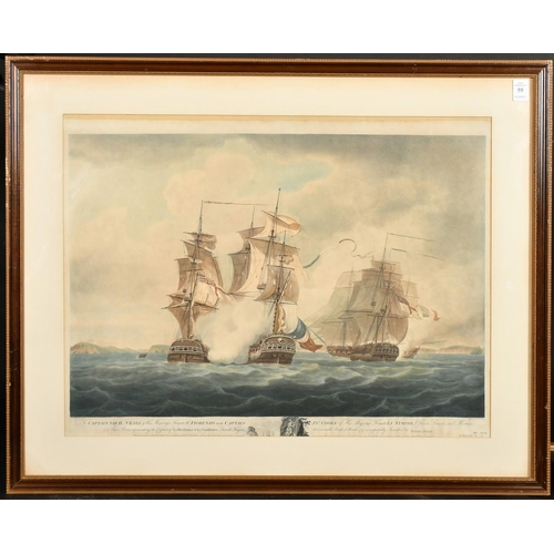 59 - Robert Pollard after Pocock, a naval engagement off Brest, a hand-coloured aquatint, 18