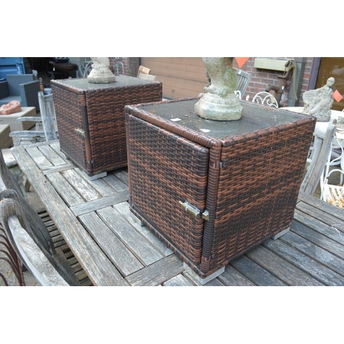 17 - A pair of garden storage cubes with glass tops.