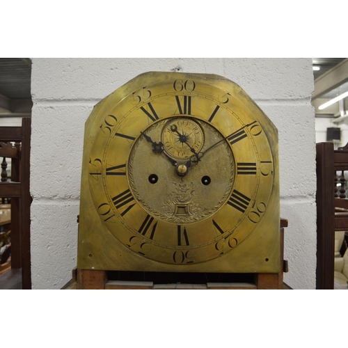 344 - A 19th century mahogany longcase clock with circular brass dial.