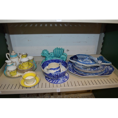 72 - Blue and white plates and other items.