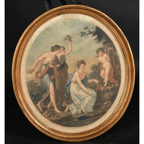 1 - Bartolozzi after Kauffman, female figures with a putti, a pair of colour engravings, each 12.5