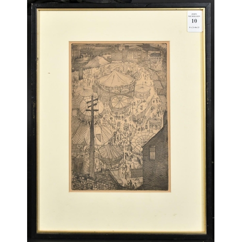 10 - Patricia Griffiths (20th Century), 'Blackburn', a fairground, etching, plate size, 8.25