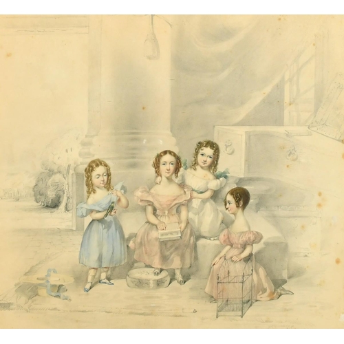 175 - R. Thorburn 19th Century, A study of The Hay children, watercolour, signed and dated 1835, inscripti... 