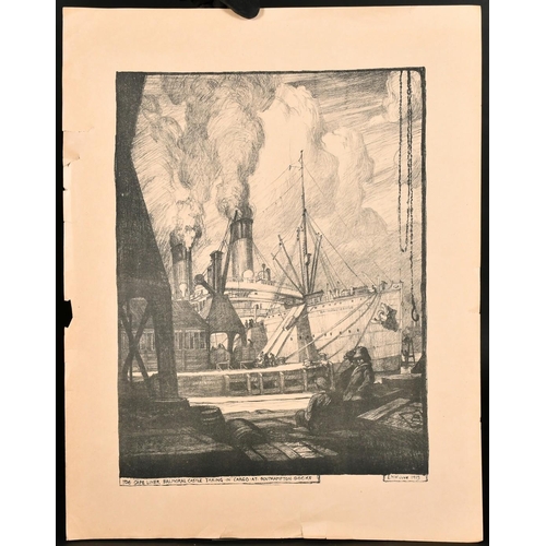 18 - Leslie Moffat Ward (1888-1978), 'Liners Taking in Stores at Southampton Docks', lithograph, 19