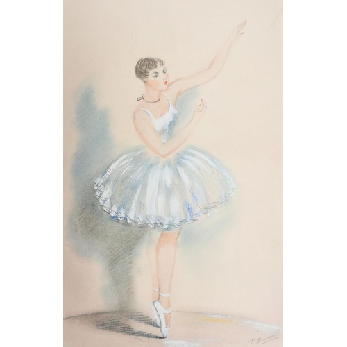 183 - P. Berriand, Ballet dancers, mixed media, both signed and inscribed in pencil, paper size 22