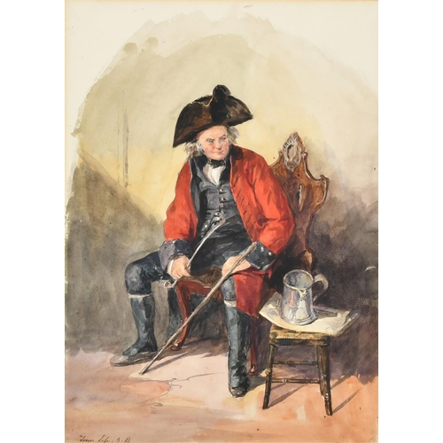 184 - Circle of Lady Elizabeth Butler, A Chelsea pensioner, watercolour, inscribed and initialled, 13