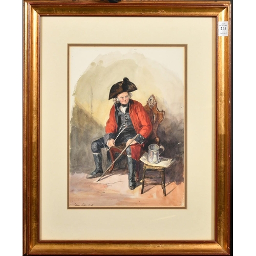 184 - Circle of Lady Elizabeth Butler, A Chelsea pensioner, watercolour, inscribed and initialled, 13