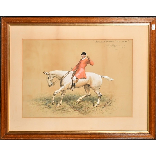 185 - Basil Nightingale, A huntsman from the Quorn, watercolour and gouache, the face possibly over a prin... 
