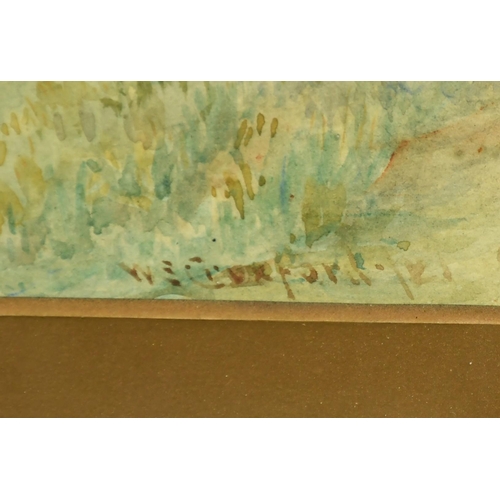 187 - William Edward Croxford, An idyllic West Country river landscape with figures on the bank, watercolo... 