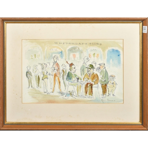 189 - L. Bernard, Characters in a lounge bar, ink and wash, signed, 11.25