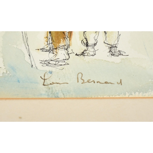 189 - L. Bernard, Characters in a lounge bar, ink and wash, signed, 11.25