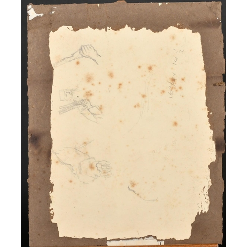 194 - North American School (19th Century), Lumberjacks and a dog in a forest clearing, watercolour, 12