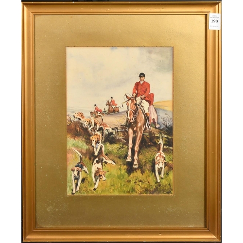 197 - Circle of Thomas Blinks, A hunt in full cry, watercolour, indistinctly signed, 11