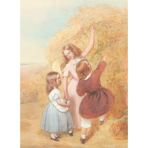 199 - Frederick Cruickshank (1800-1868) An Autumn scene of young children picking berries, watercolour, si... 