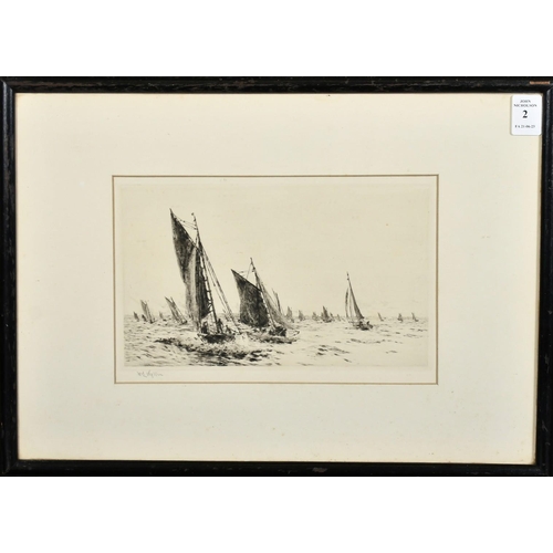 2 - William Lionel Wyllie, fishing boats heading for shore, print, signed in pencil, inscribed 'Proof Et... 