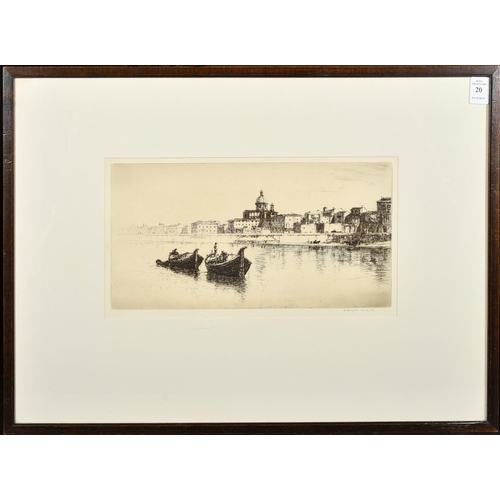 20 - William Douglas Macleod (1892-1963), Boats on a Continental River, etching, signed in pencil, 6.75