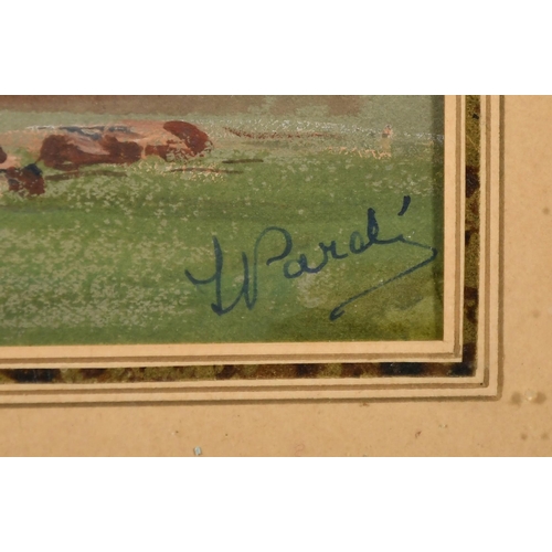 202 - Early 20th Century French School, Livestock in a field, watercolour heightened in white, indistinctl... 