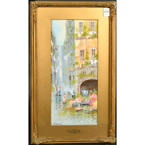 204 - Yves Gianni (19/20th Century) Italian,  'The flower stall', watercolour/gouache, signed, 15.75