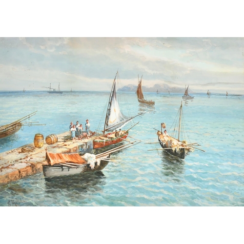 205 - Giovanni Melini, 'Preparing for the days fishing', watercolour/gouache, signed, 12.5