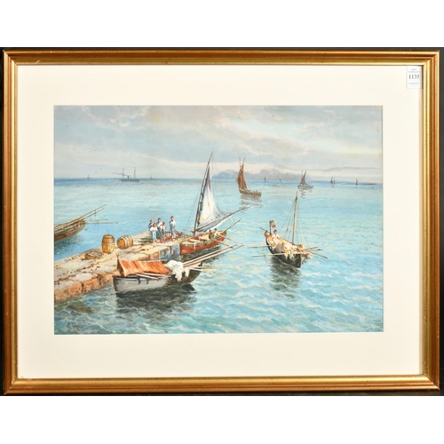 205 - Giovanni Melini, 'Preparing for the days fishing', watercolour/gouache, signed, 12.5