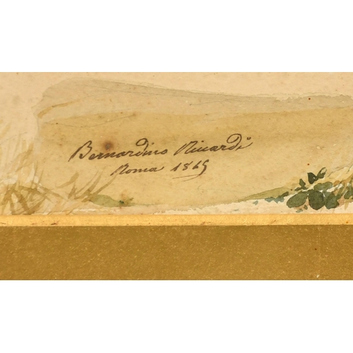 206 - Bernadino Ricciardi (1814-1854) Italian, figures crossing a mountainous landscape, watercolour, sign... 