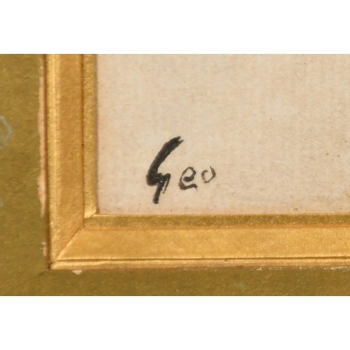 207 - Jean Jules Henry Geoffroy (1853-1924) French, a young boy holding a snowball, watercolour, signed, 9... 