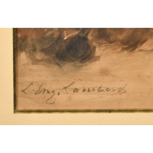 208 - Louis Eugene Lambert (1825-1900) French, A tortoiseshell cat with kittens, watercolour, 9.75